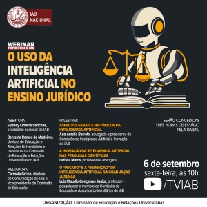 Uso da inteligência artificial no ensino jurídico será tema de palestras no Instituto dos Advogados