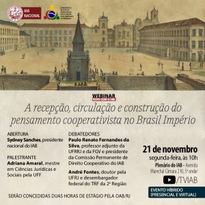 O pensamento cooperativista no Brasil Império será tema de webinar do IAB